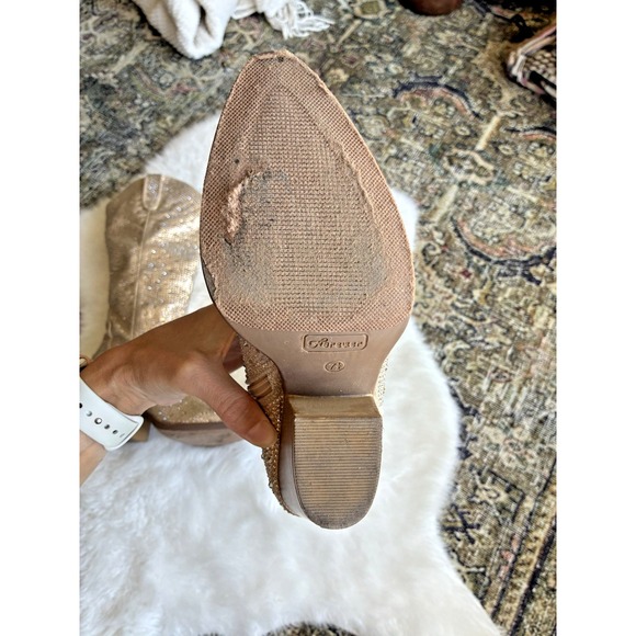 Womens Bedazzled Cowboy Boots Size 7.5 Zip Up Beige/ivory Western Swiftie Boots - Picture 4 of 7